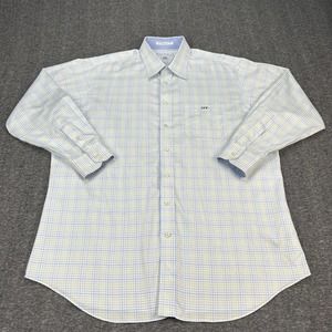 Paul Fredrick Dress Shirt Mens 17-34 Yellow Blue Long Sleeve Ply Cotton Dobby